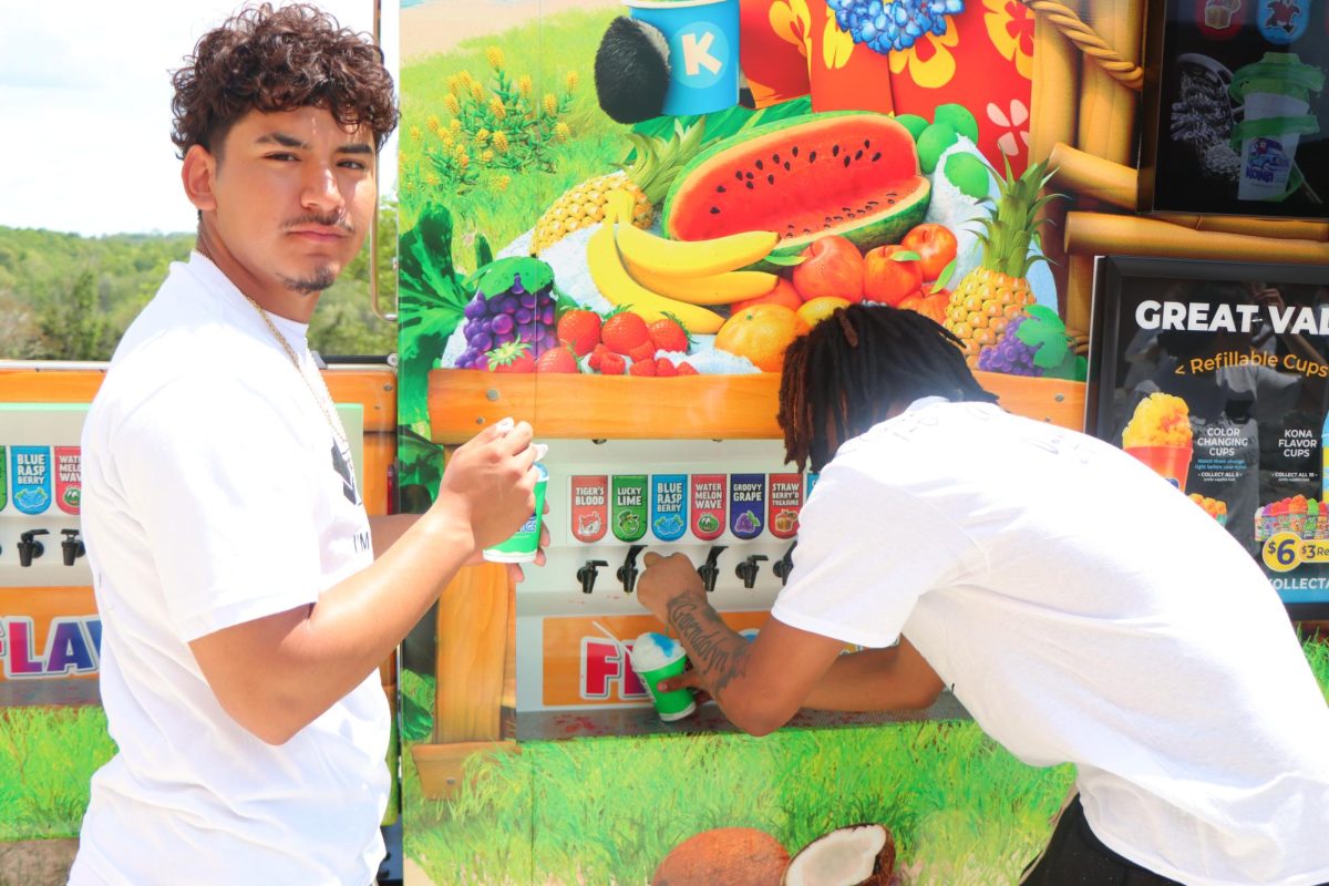 Seniors spend time flavoring their slushies.